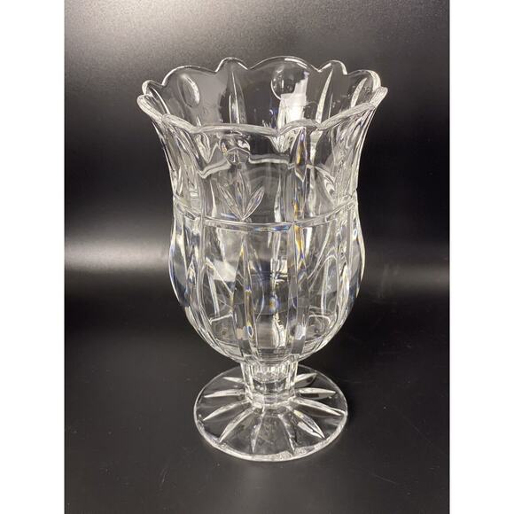 Heavy Clear Deep Cut Glass Pedestal Vase Thumbprint wheat ribbed 7 1/2"x 4 1/2" - Picture 7 of 8